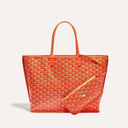 Elegant orange Élodie tote bag with signature pattern and matching detachable pouch for daily use and travel.
