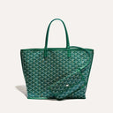 Green patterned Élodie Tote Bag with matching detachable pouch, available in medium and large sizes, perfect for daily use and travel.