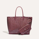 Elegant Élodie tote bag with signature patterned finish and matching detachable pouch in burgundy color