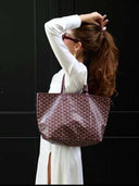 Elegant patterned Élodie tote bag with detachable pouch, medium size, perfect for daily use and travel.