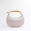 Orla woven leather handbag with gold-tone stainless steel handle and spacious interior