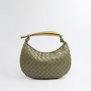 Orla Woven Handbag in olive green leather with gold-tone stainless steel handle and woven design